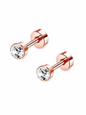 Rose Gold Round CZ Flat Back Stud Earrings 4mm 20G Cartilage Earrings